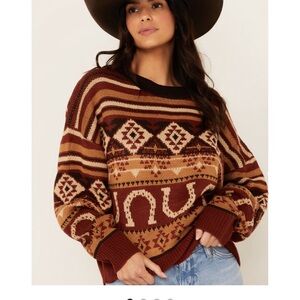 WRANGLER RETRO WOMEN'S HORSESHOE SOUTHWESTERN PRINT SWEATER